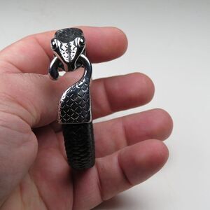 $300 St. Steel Snake Head Leather Bracelet.